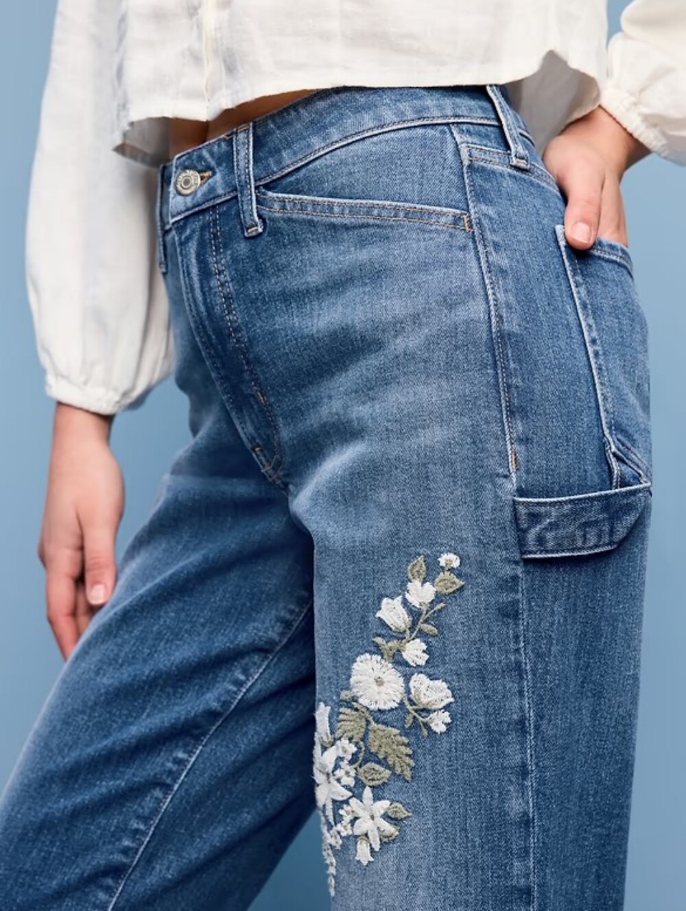 Old Navy High-Waisted OG Loose Jeans Sz 8 Straight Leg Embroidered Blue Women's - Picture 3 of 16